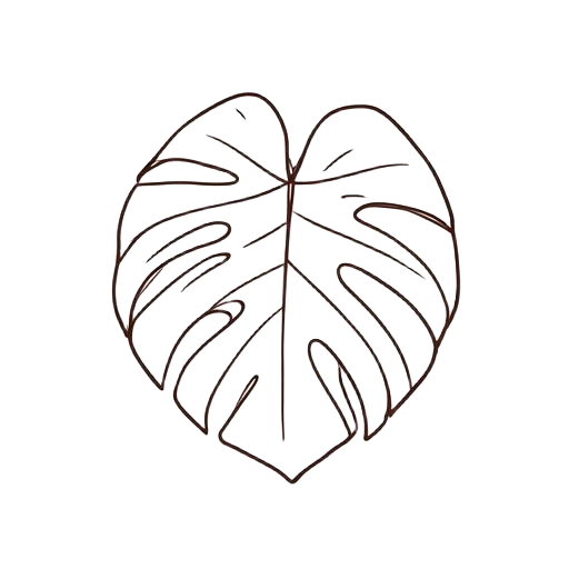 Hand-drawn sketch of a monstera leaf