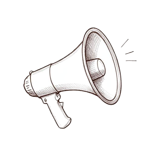Hand-drawn sketch of a megaphone
